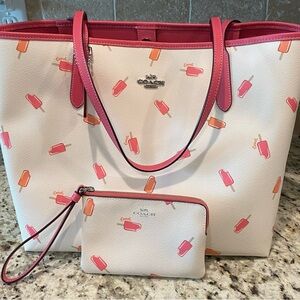 Coach Pink and Cream Popsicle Tote Bag